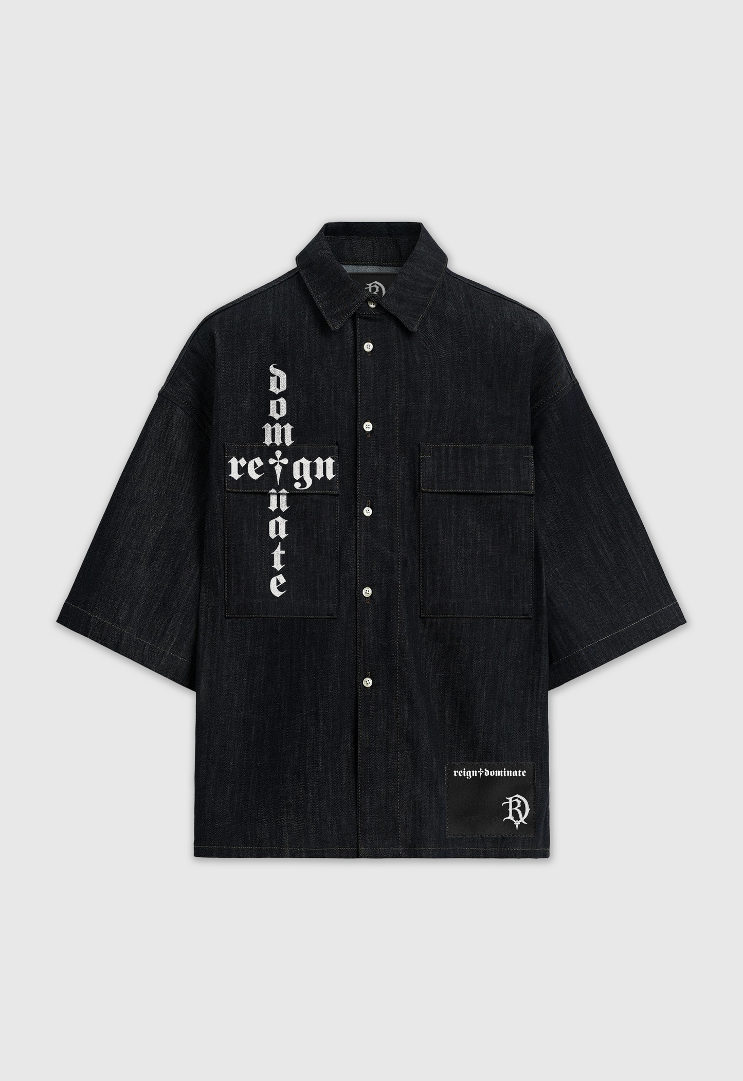 𝖗𝖊𝖎𝖌𝖓♰𝖉𝖔𝖒𝖎𝖓𝖆𝖙𝖊 - SOVEREIGN CROSS DENIM OVERSHIRT