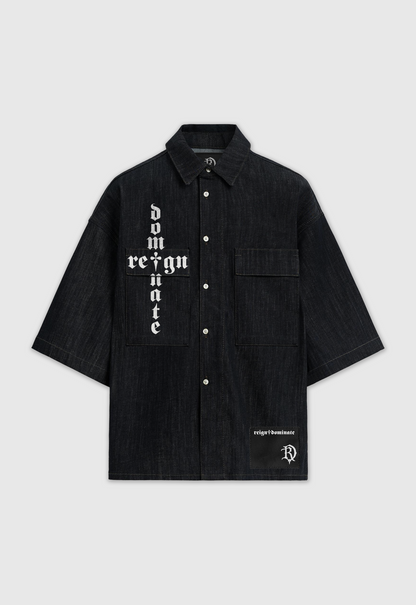 𝖗𝖊𝖎𝖌𝖓♰𝖉𝖔𝖒𝖎𝖓𝖆𝖙𝖊 - SOVEREIGN CROSS DENIM OVERSHIRT