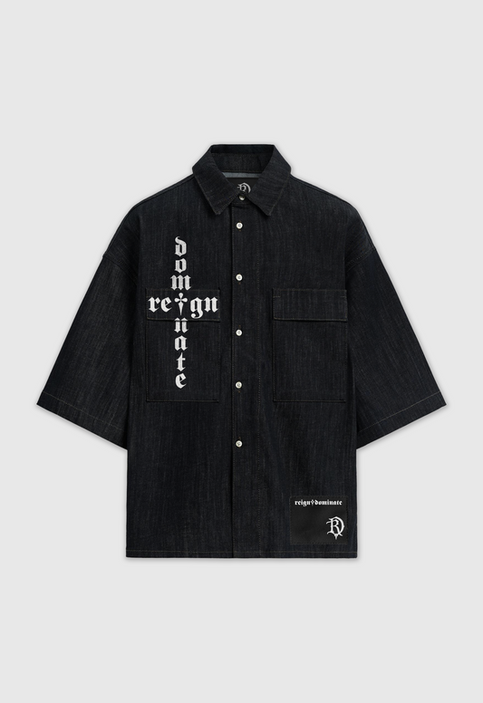 𝖗𝖊𝖎𝖌𝖓♰𝖉𝖔𝖒𝖎𝖓𝖆𝖙𝖊 - SOVEREIGN CROSS DENIM OVERSHIRT